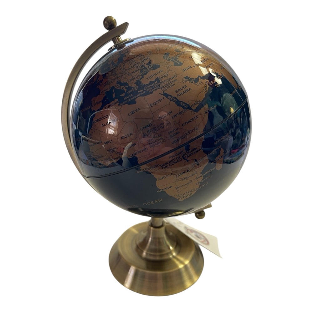 World Globe Blue Bronze Brass Vintage-Inspired Home Decor Office Desk Accent New - Picture 3 of 8